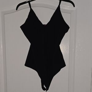 SPANX Black Bodysuit with V-Neckline and Spaghetti Straps